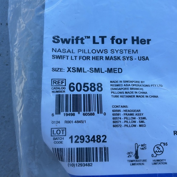 RESMED swift LT for her nasal pillows system XSM/S/M NEW unopened REF 60588 - Picture 4 of 4